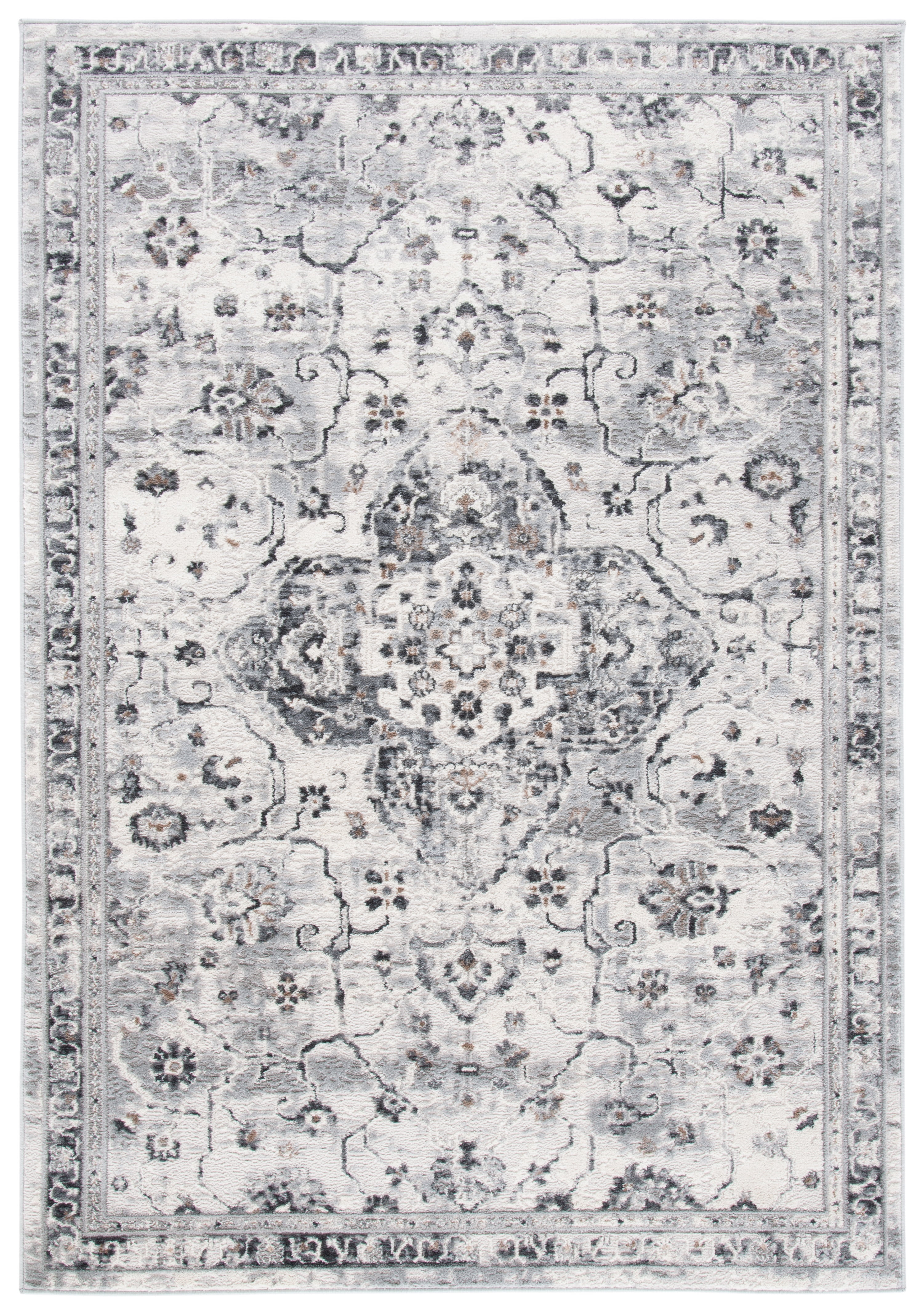 Light Grey and Grey Synthetic Hand-Knotted Rectangular Rug, 4' x 6'