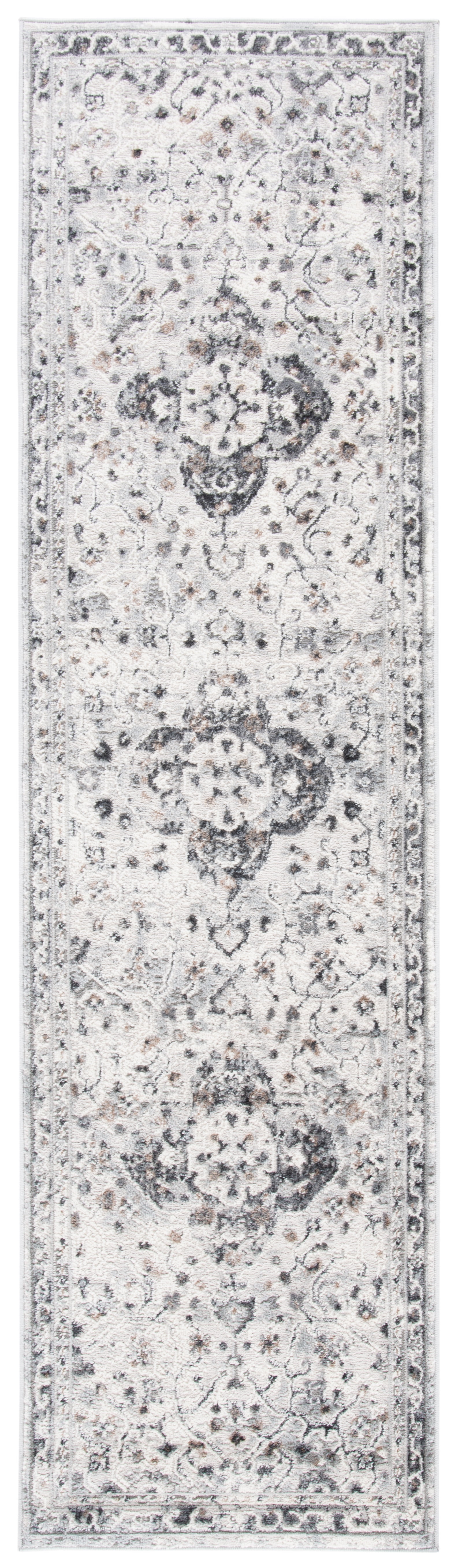 Ivory and Grey Hand-Knotted Synthetic Runner Rug, 2' x 7'