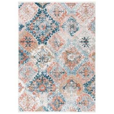 SAFAVIEH Shivan Beth Geometric Distressed Area Rug, Blue/Rose, 5'3" x 7'6"