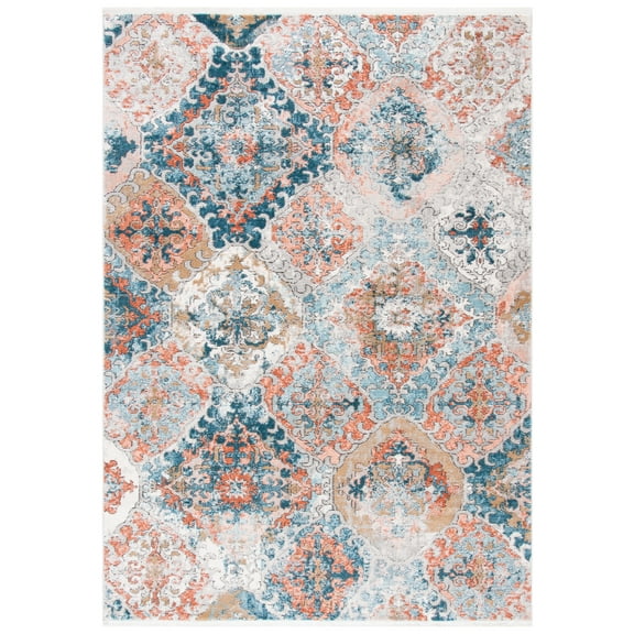 SAFAVIEH Shivan Beth Geometric Distressed Area Rug, Blue/Rose, 5'3" x 7'6"