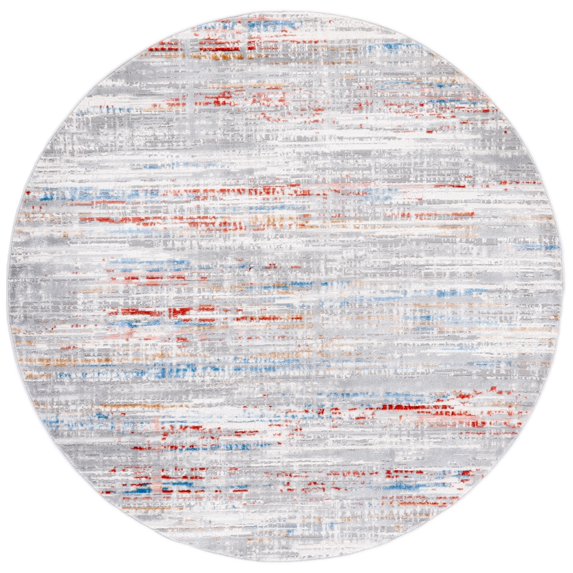 SAFAVIEH Shivan Blake Abstract Gradient Area Rug, Light Grey/Rust, 6'7" x 6'7" Round