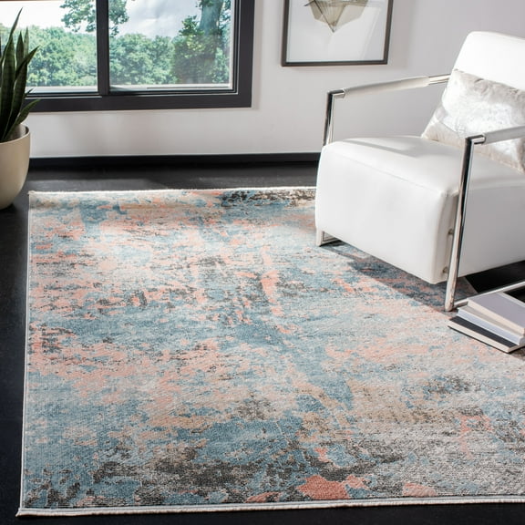 SAFAVIEH Shivan Brandon Distressed Abstract Area Rug, Blue/Ivory, 5'3" x 7'6"