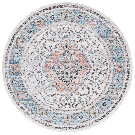 SAFAVIEH Shivan Dean Traditional Floral Area Rug, Grey/Blue, 6'7" x 6'7" Round