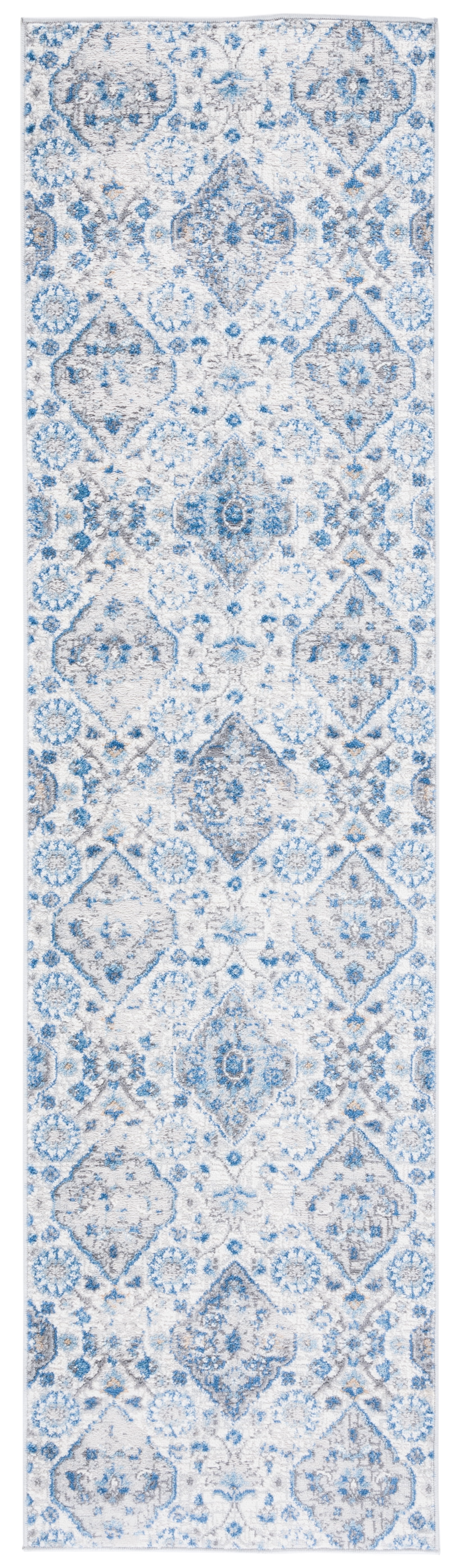 Ivory and Blue Synthetic Flat Woven Runner Rug, 2'2" x 8'