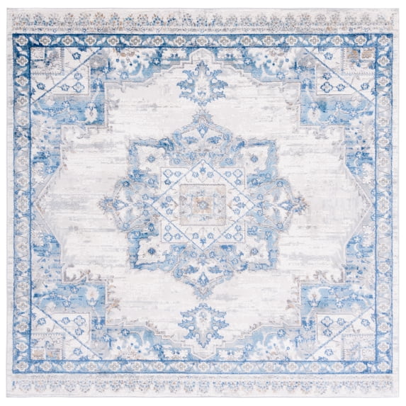 SAFAVIEH Shivan Henrika Traditional Distressed Area Rug, Ivory/Blue, 6'7" x 6'7" Square