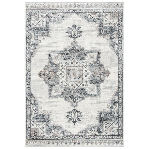 SAFAVIEH Shivan Henrika Traditional Distressed Area Rug, Ivory/Grey, 5'1" x 7'6"