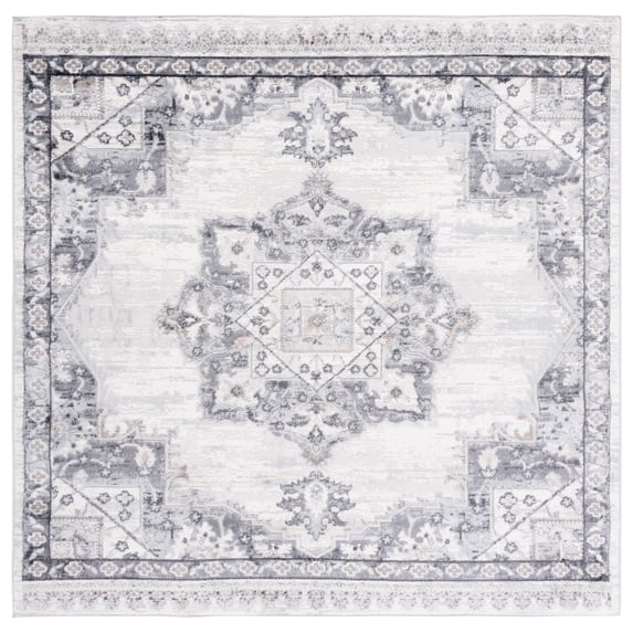 SAFAVIEH Shivan Henrika Traditional Distressed Area Rug, Ivory/Grey, 6'7" x 6'7" Square