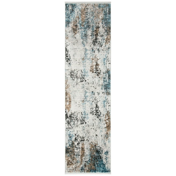 SAFAVIEH Shivan Hudson Abstract Runner Rug, Ivory/Grey, 2'2" x 12'