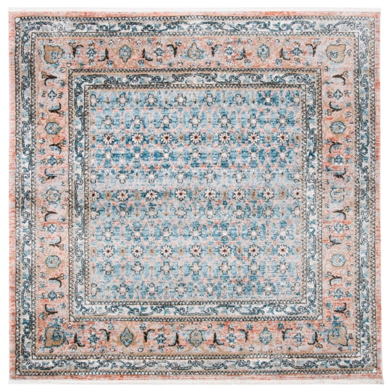 SAFAVIEH Shivan Jaime Bordered Area Rug, Blue/Rose, 6'7" x 6'7" Square