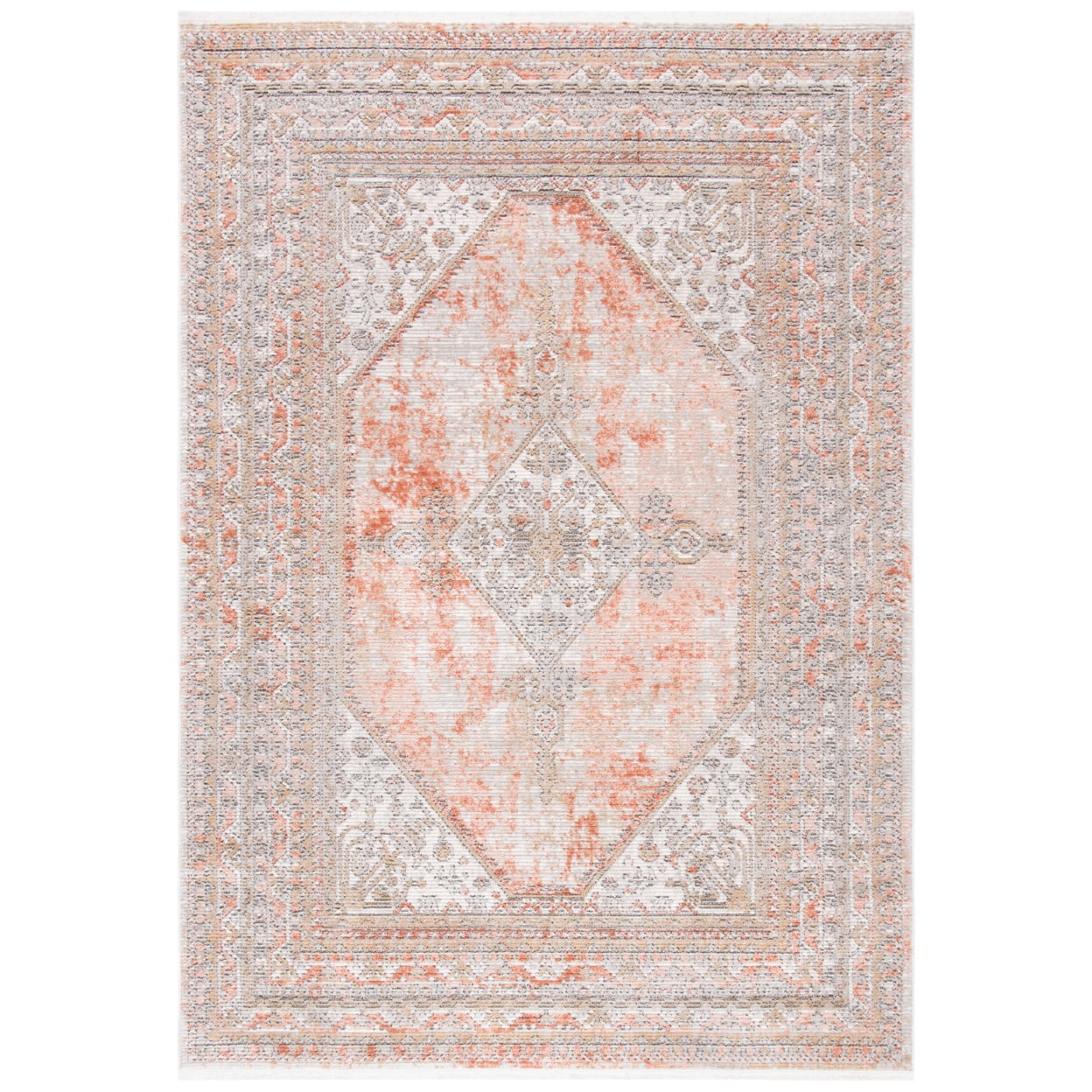 Shivan Rose and Gray Medallion Distressed Area Rug