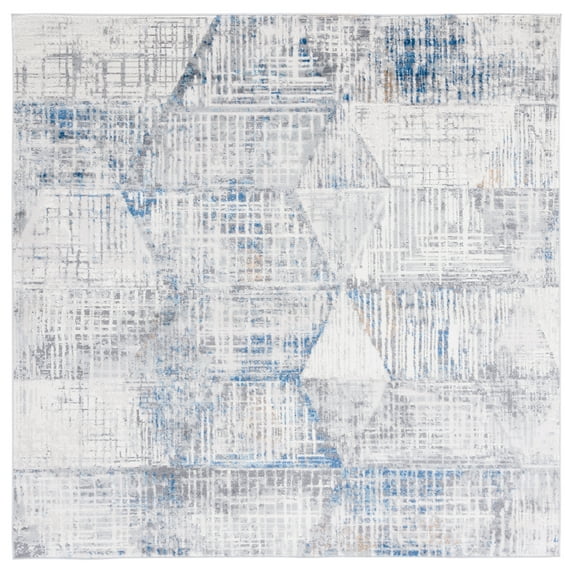 SAFAVIEH Shivan Nowell Geometric Distressed Area Rug, Ivory/Blue, 6'7" x 6'7" Square
