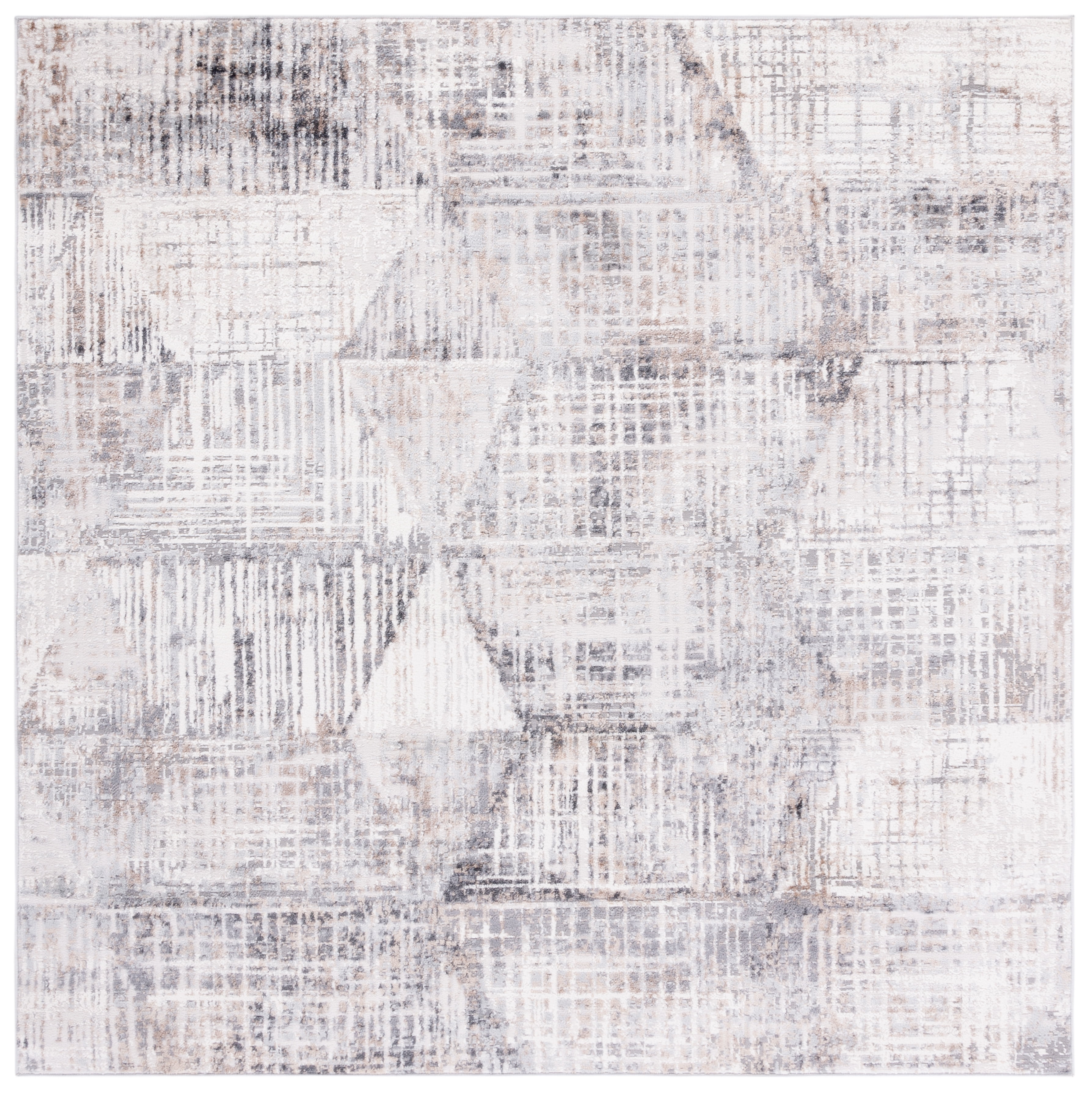 SAFAVIEH Shivan Nowell Geometric Distressed Area Rug, Ivory/Grey, 6'7" x 6'7" Square