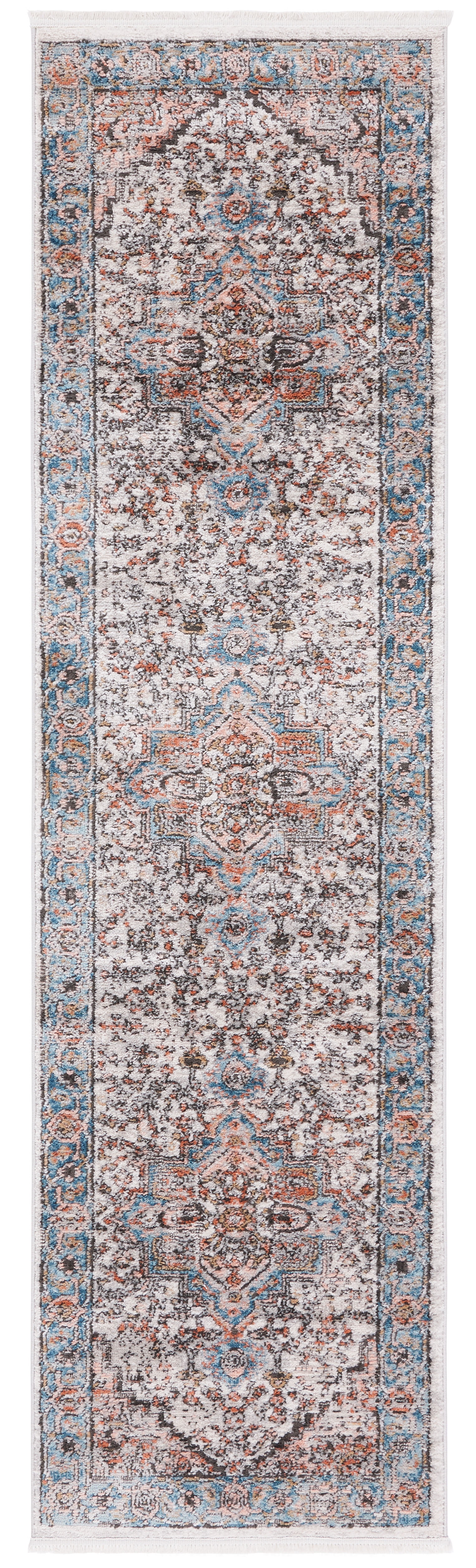 Hand-Knotted Blue Abstract Synthetic Area Rug, 26" x 8"