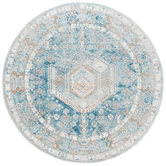 SAFAVIEH Shivan Tobin Traditional Distressed Area Rug, Blue/Gold, 6'7" x 6'7" Round