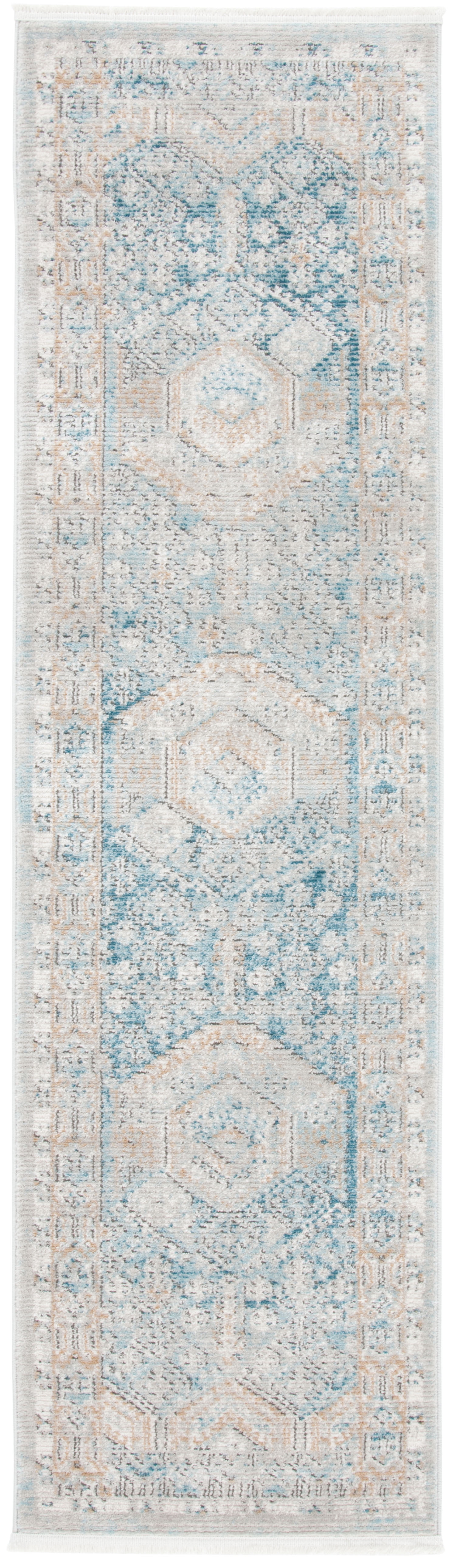 Shivan Blue and Gold Hand-knotted Abstract Runner Rug