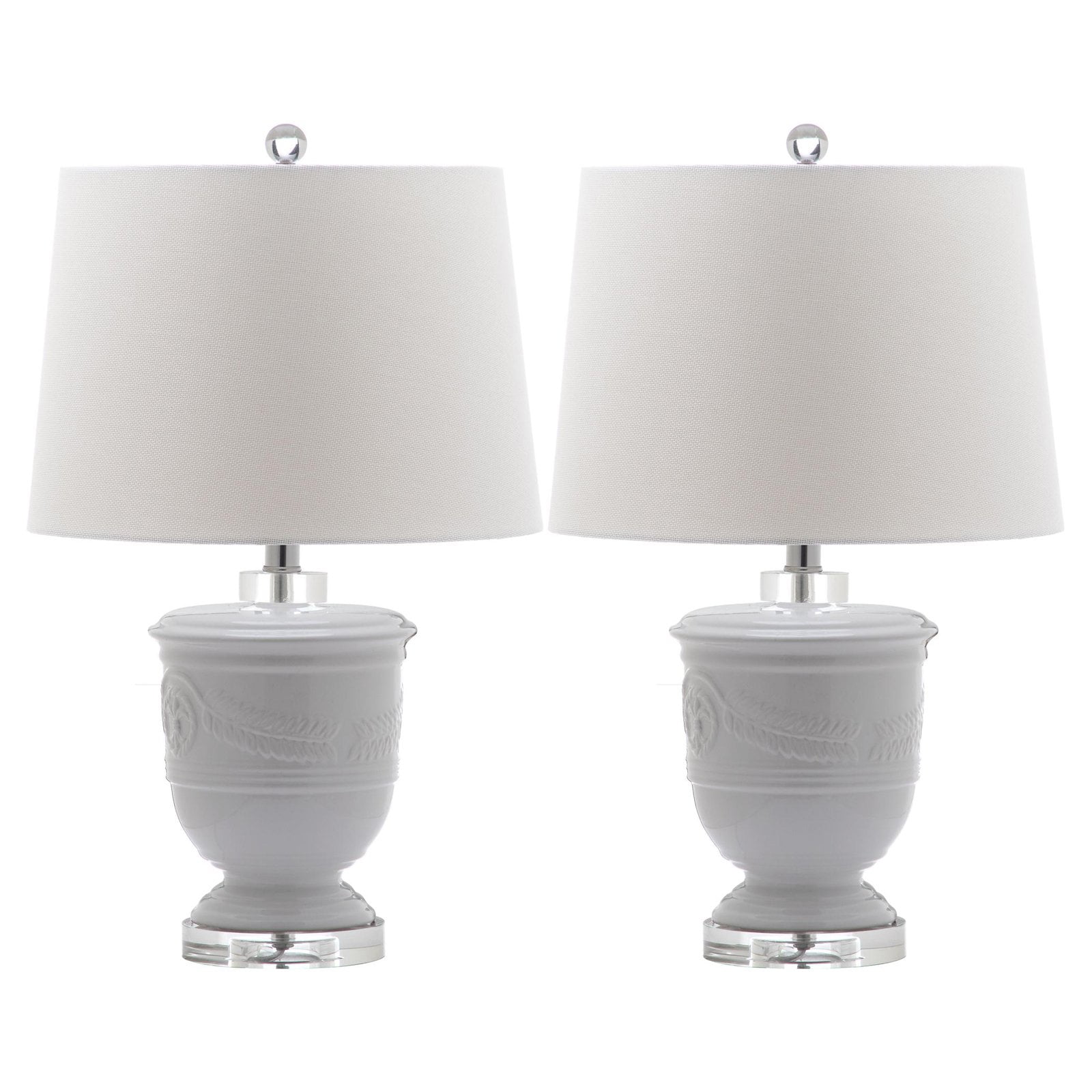 Shoal 23" White Ceramic Table Lamp Set with Textured Cotton Shade