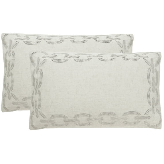 SAFAVIEH Sibine Geometric Pillow, 12" x 20", Cement, Set of 2