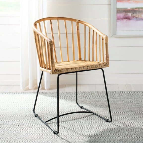 SAFAVIEH Siena Nautical Rattan Barrel Dining Chair, Natural/Black