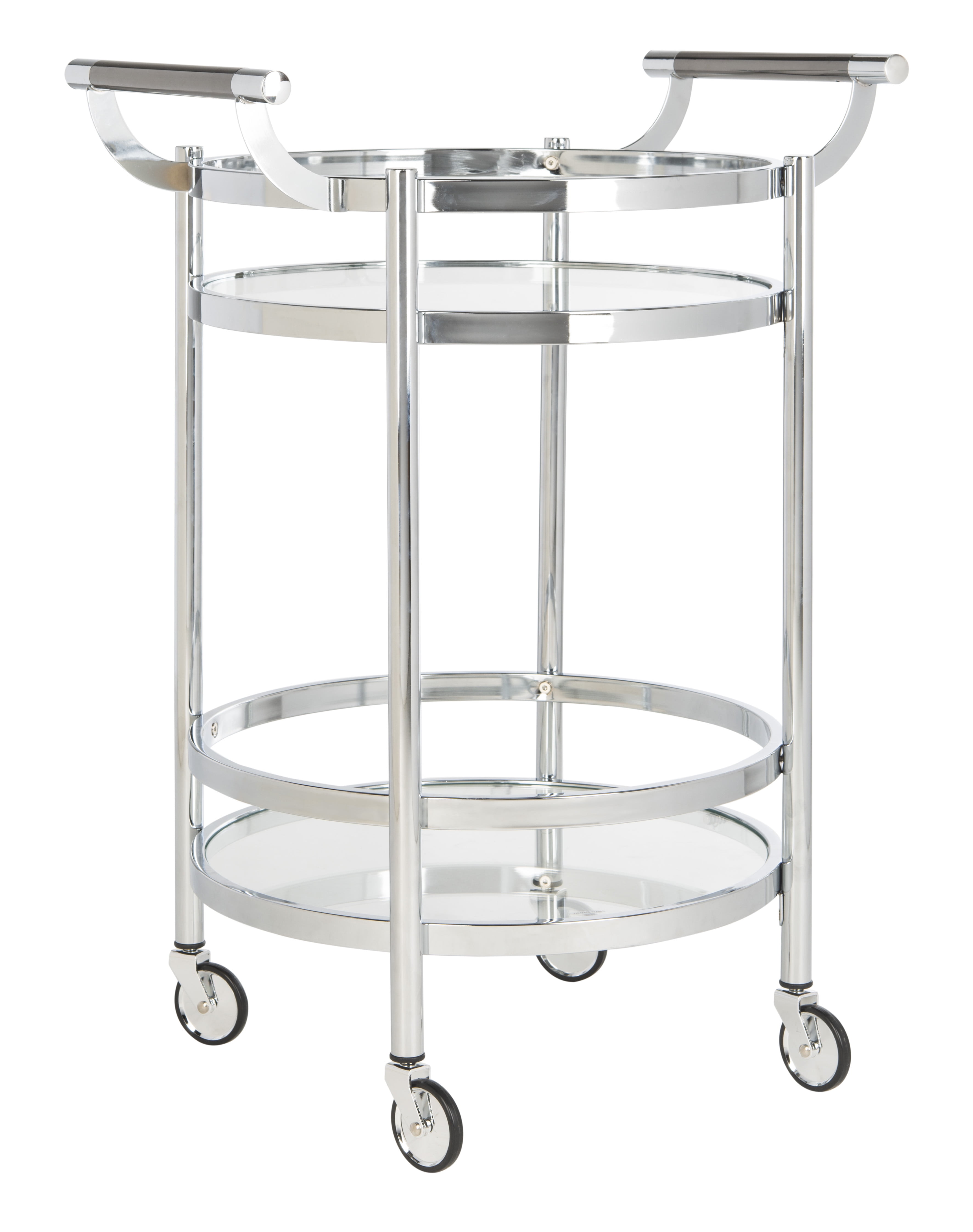 Transitional Chrome 24" Round Bar Cart with Glass Tiers