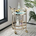 thumbnail image 1 of SAFAVIEH Sienna 2 Tier Modern Glam Round Bar Cart with Casters, Gold, 1 of 8