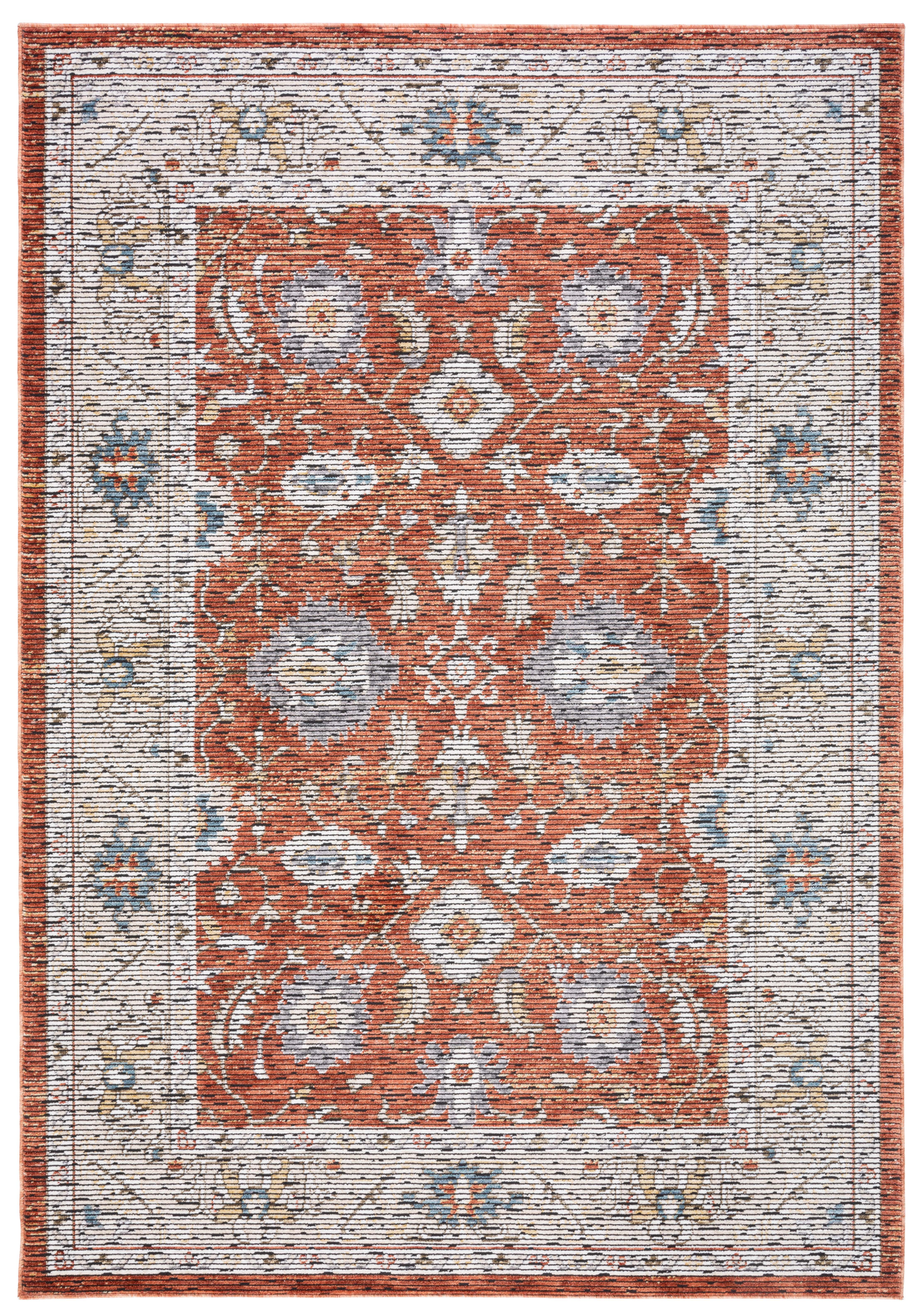 Ivory and Rust Hand-Knotted Rectangular 4' x 6' Rug