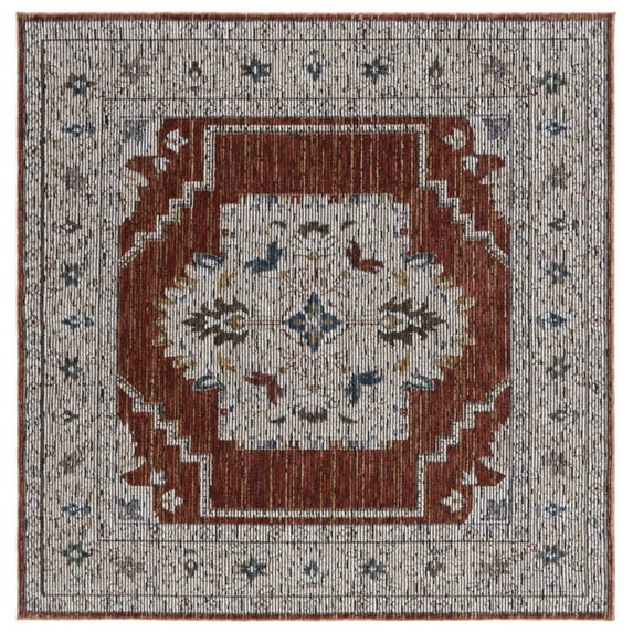 SAFAVIEH Sierra Priscilla Medallion Area Rug, Ivory/Rust, 6' x 6' Square