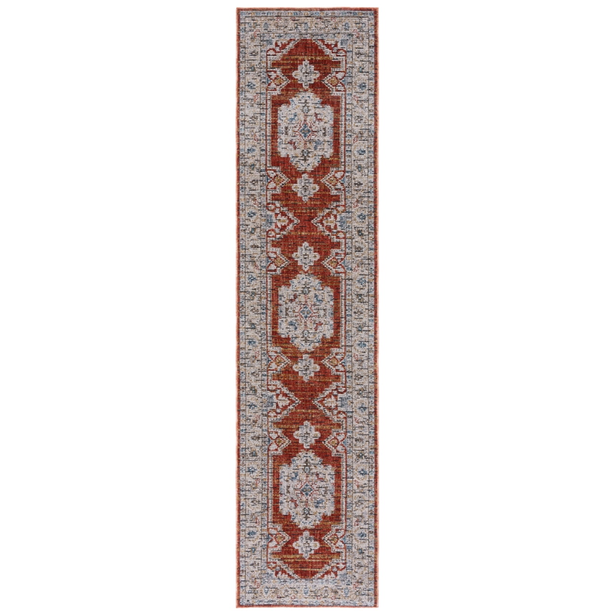 Sierra Ivory and Rust Wool Runner Rug 2'3" x 9'