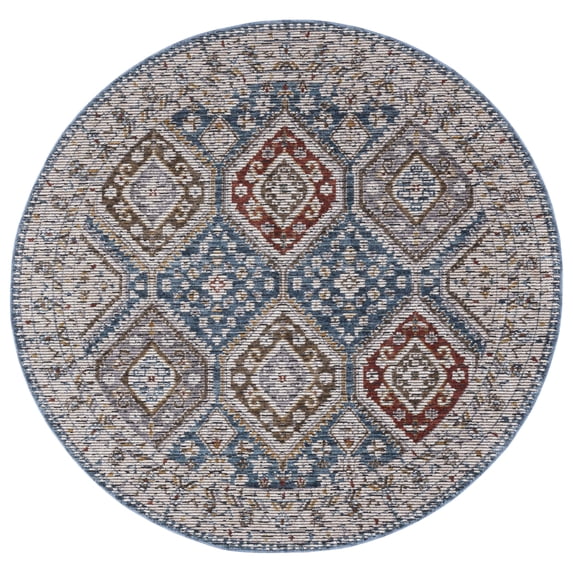 SAFAVIEH Sierra Dawa Geometric Area Rug, Ivory/Blue, 6' x 6' Round