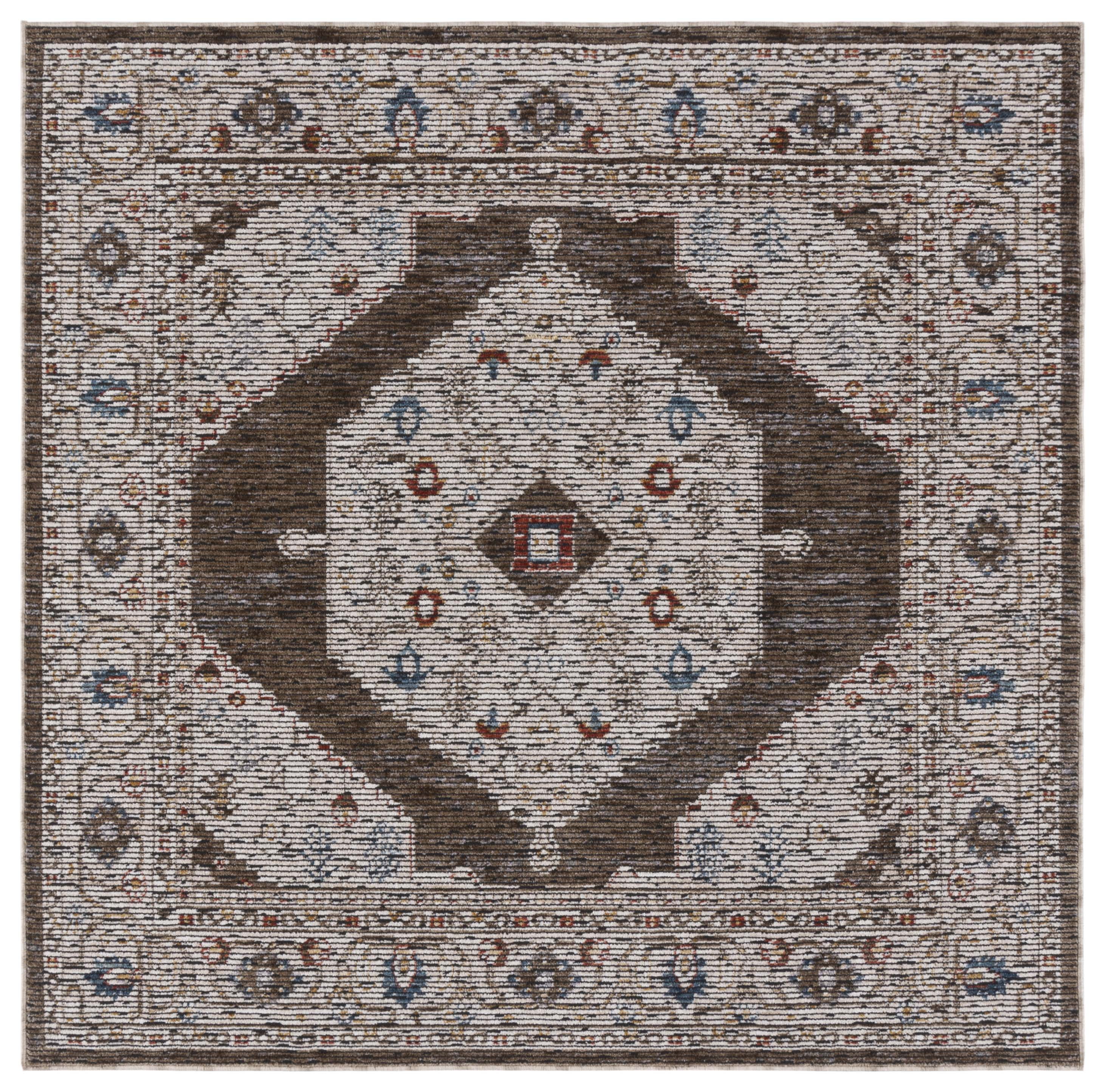 Sierra Ivory and Olive Green Hand-Knotted Square Rug