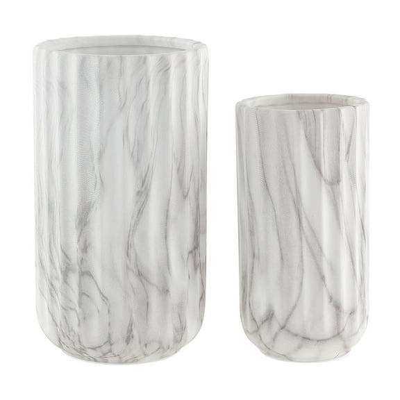 SAFAVIEH Silene Abstract Column Ceramic Vase, Set of 2, White Marble