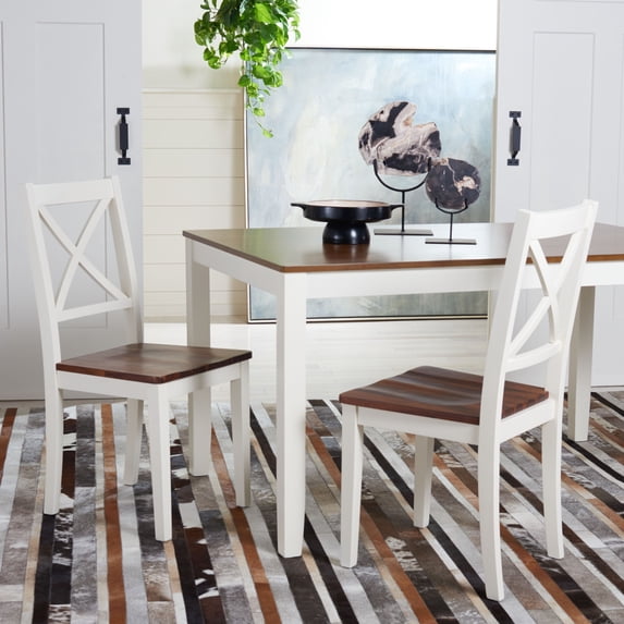SAFAVIEH Silio Cross Back Wood Dining Chair, Set of 2, White/Light Brown