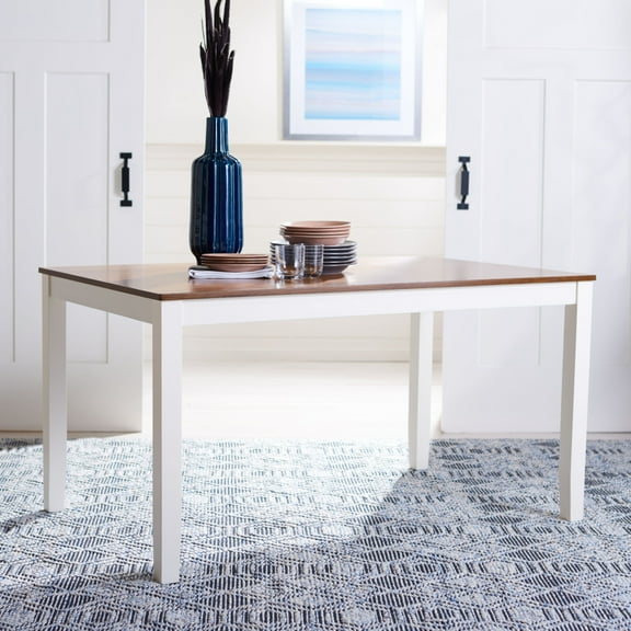 SAFAVIEH Silio Farmhouse Rectangle Dining Table, White/Natural