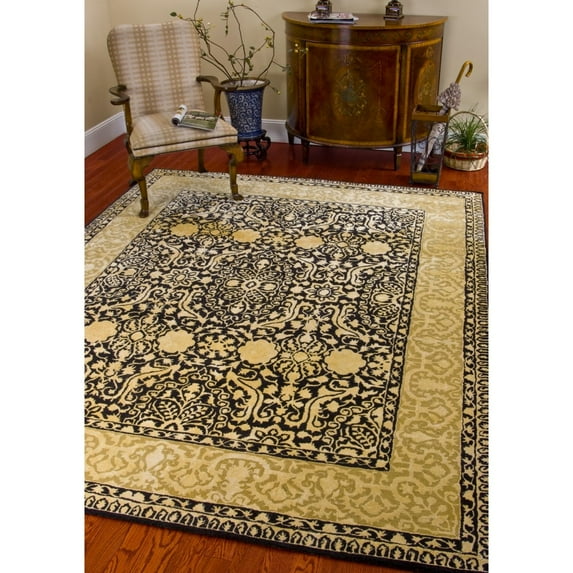 SAFAVIEH Silk Road Maisy Border Wool Area Rug, Black/Ivory, 2'6" x 4'