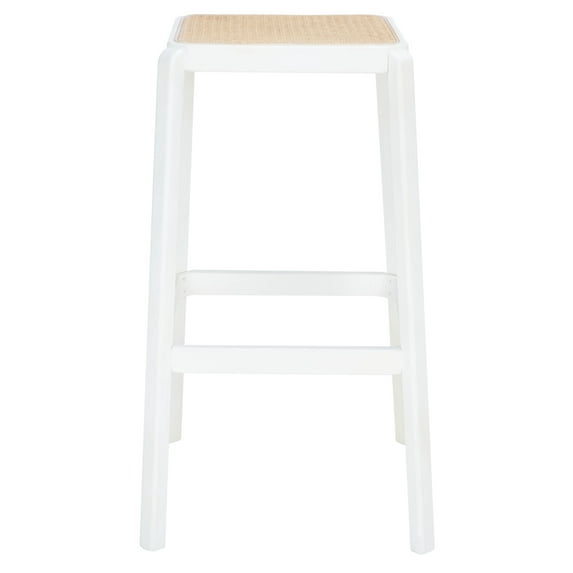 SAFAVIEH Silus Square Backless Bar Stool, White/Natural