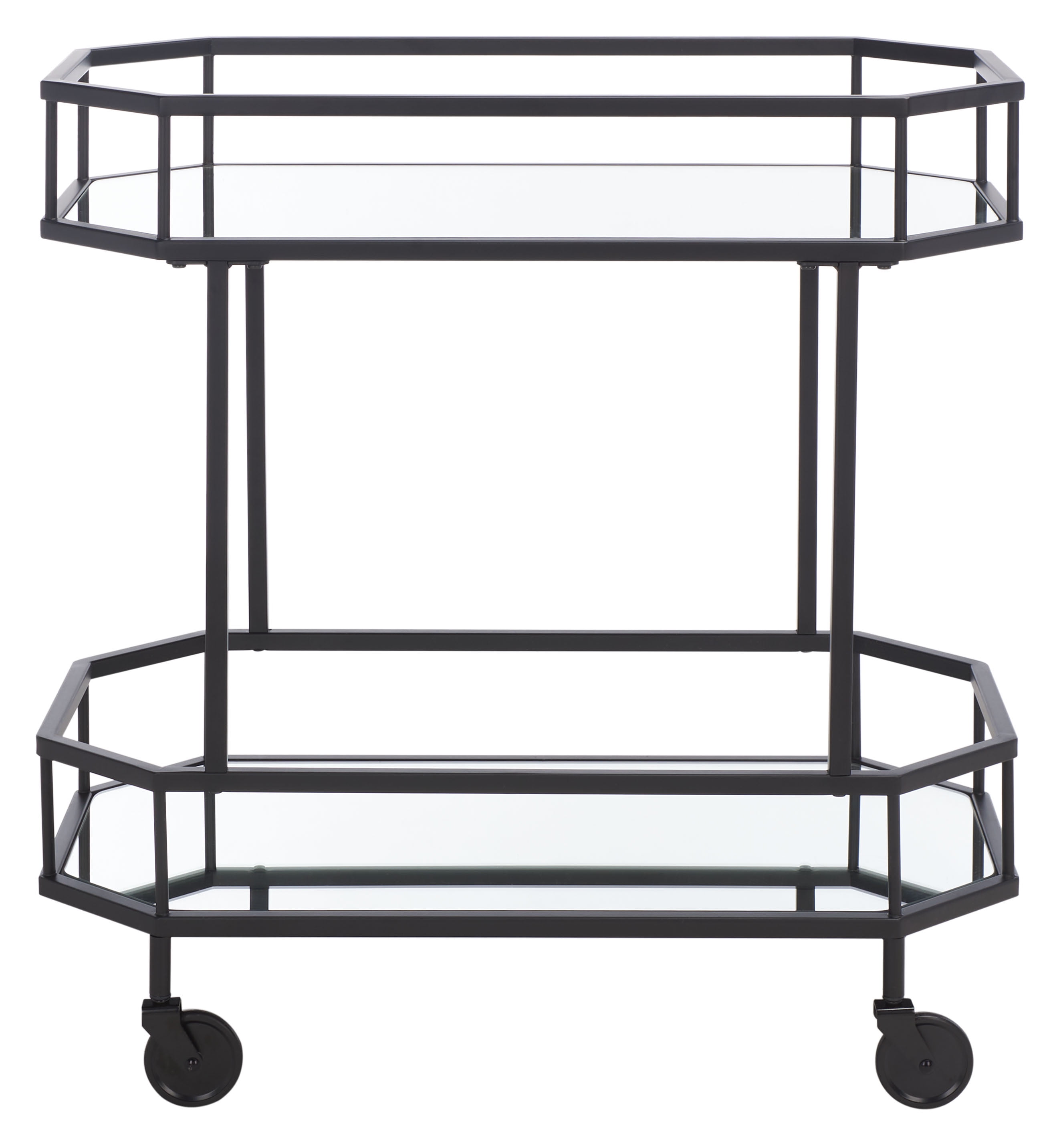 Gatsby Glam Sleek Black Mirrored Octagonal Bar Cart with Casters