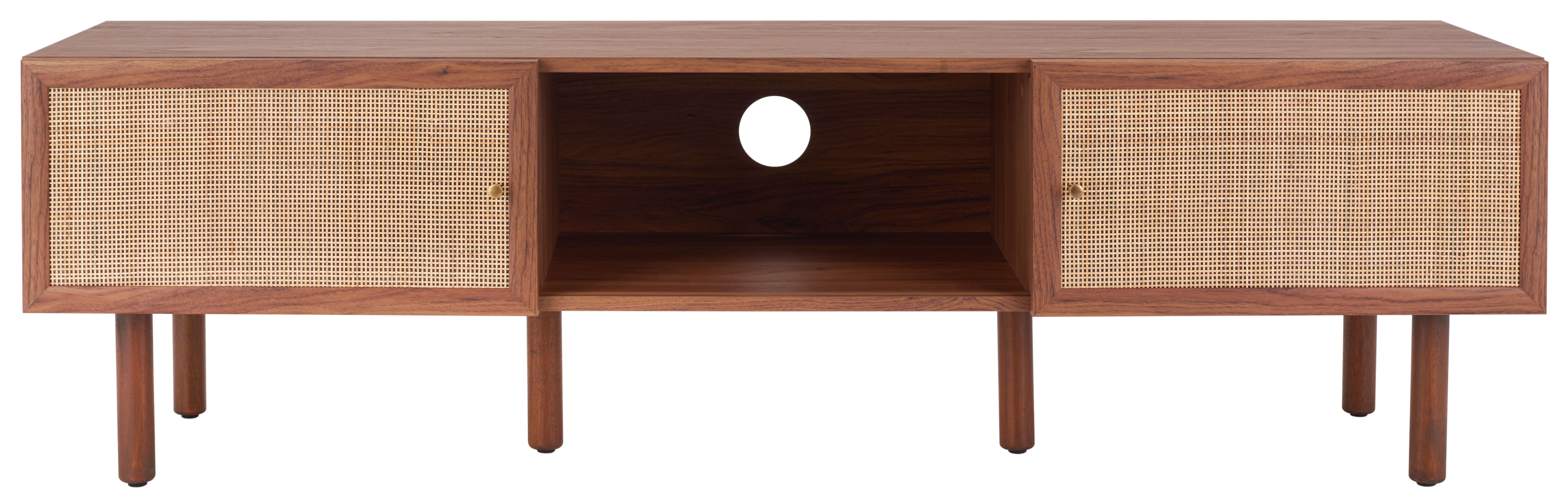 Silvanna Walnut and Natural Rattan 60" Media Cabinet