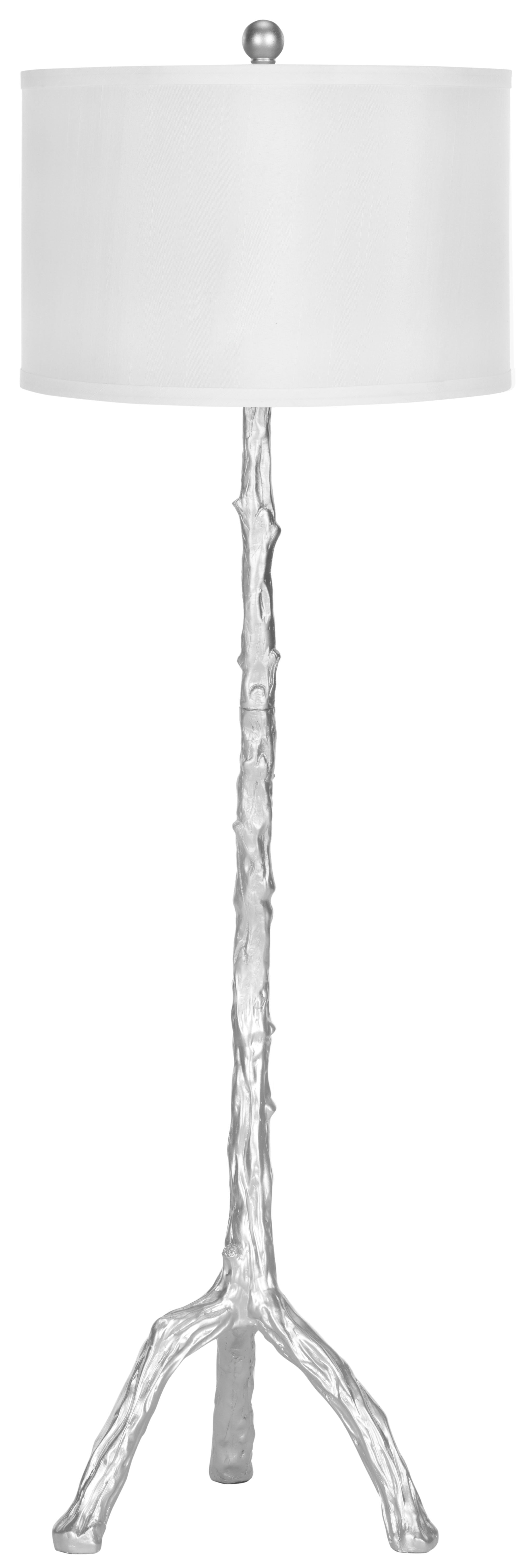 Silvered Tree Trunk Tripod Floor Lamp with White Cotton Shade