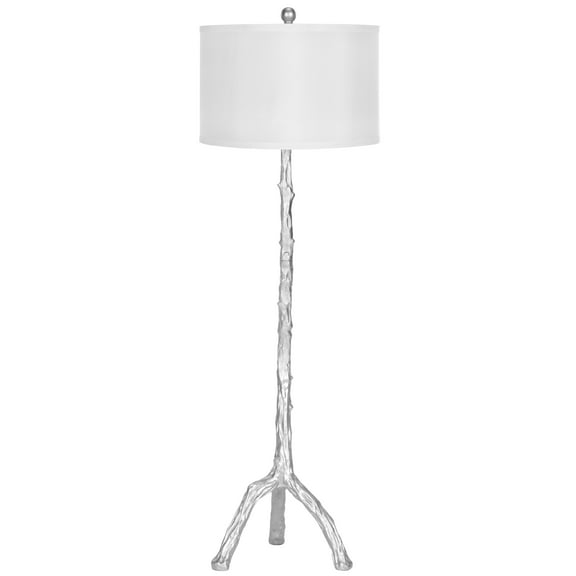 SAFAVIEH Silver 58 in. Scandinavian Chrome Resin Floor Lamp with White Polyester Shade