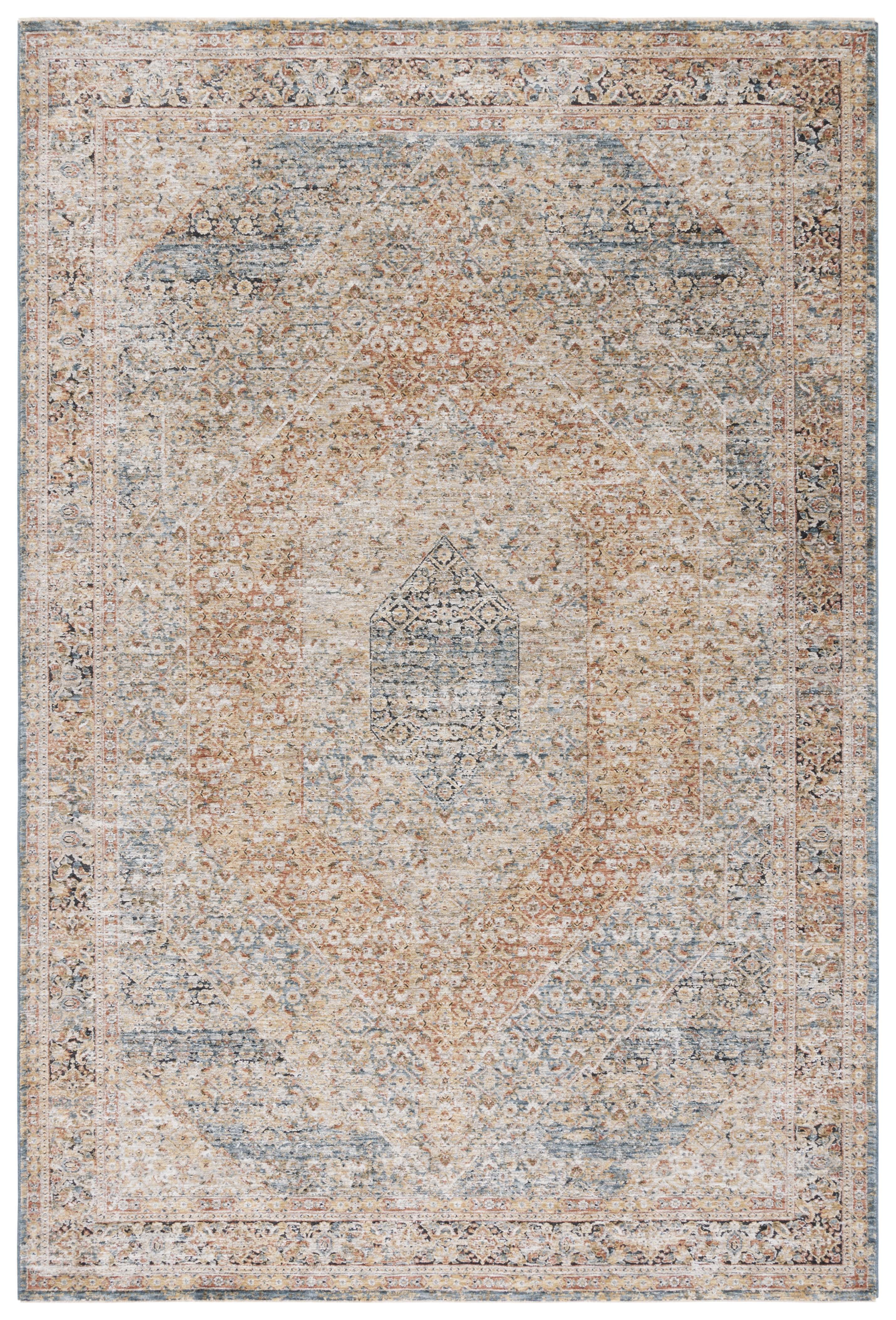 SAFAVIEH Silverado Damjana Medallion Polyester Area Rug, Blue/Rust, 9' x 12'