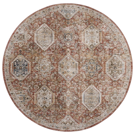 SAFAVIEH Silverado Lula Oriental Polyester Area Rug, Rust/Blue, 6'4" x 6'4" Round