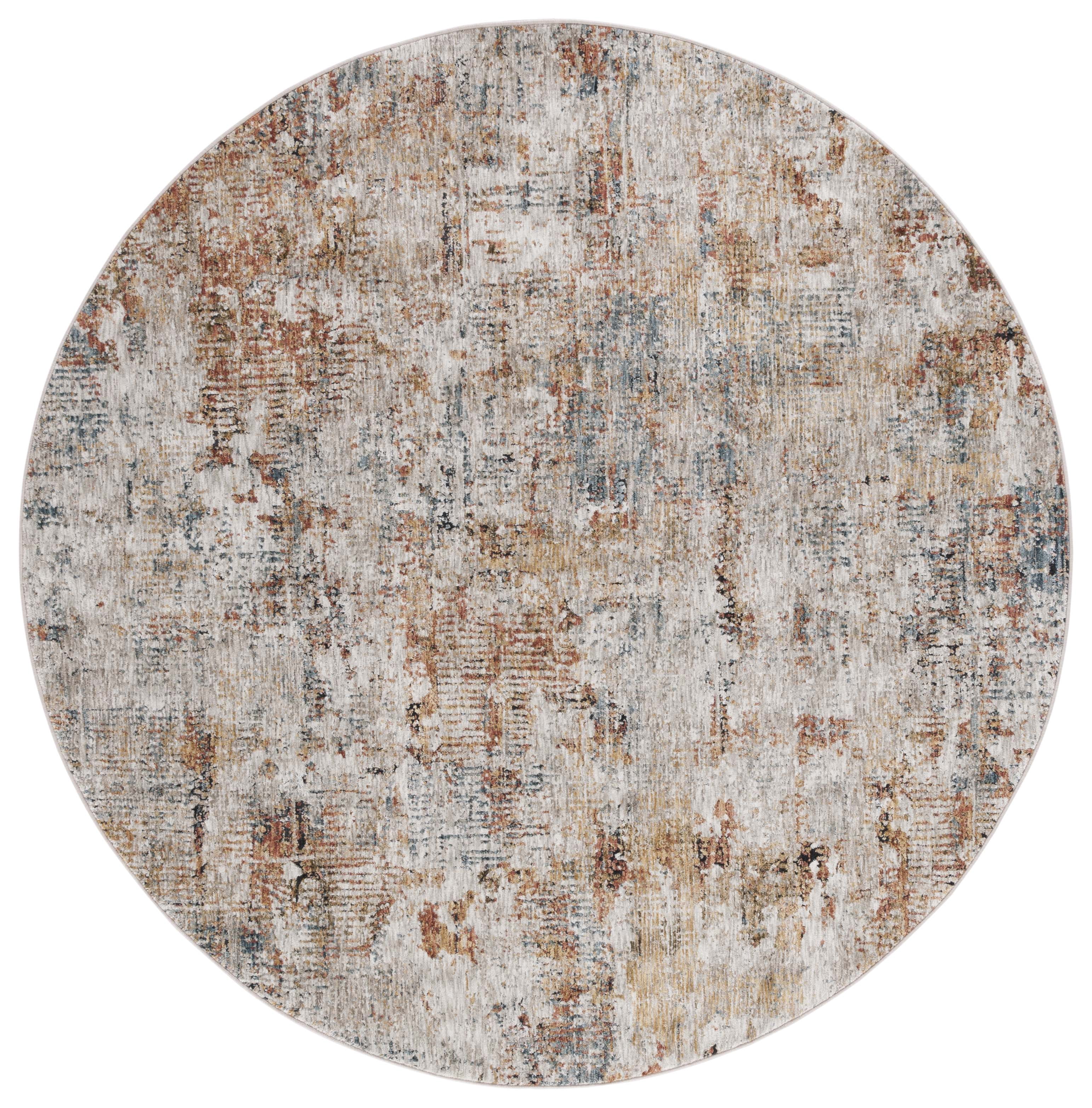 SAFAVIEH Silverado Mihail Abstract Polyester Area Rug, Rust/Blue, 6'4" x 6'4" Round