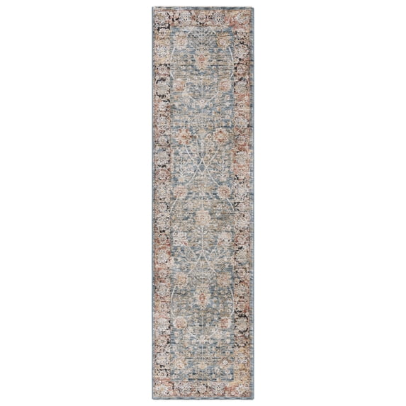 SAFAVIEH Silverado Ormonde Oriental Polyester Runner Rug, Blue/Rust, 2' x 8'