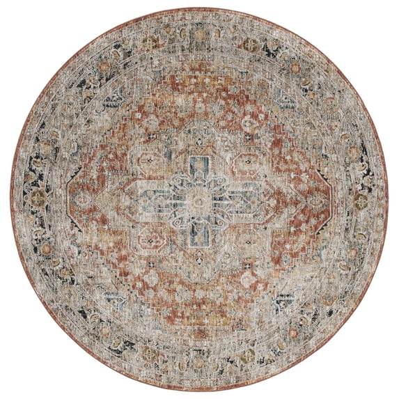 SAFAVIEH Silverado Sebastian Medallion Polyester Area Rug, Rust/Blue, 6'4" x 6'4" Round