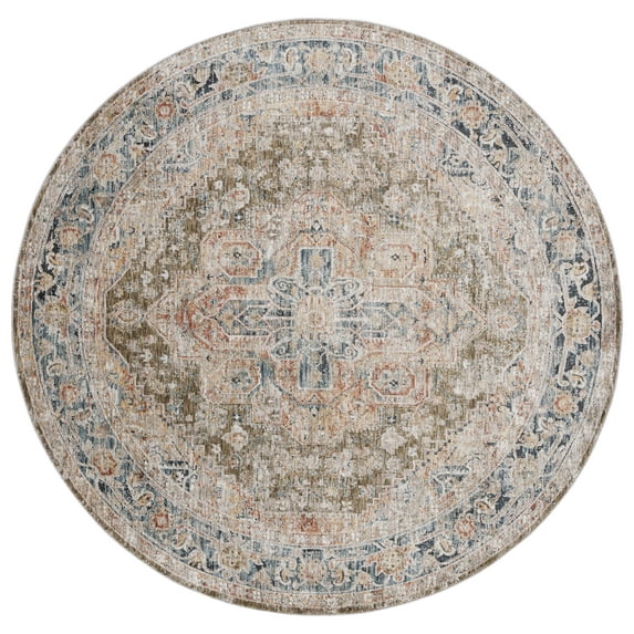 SAFAVIEH Silverado Sebastian Medallion Polyester Area Rug, Sage/Blue, 6'4" x 6'4" Round
