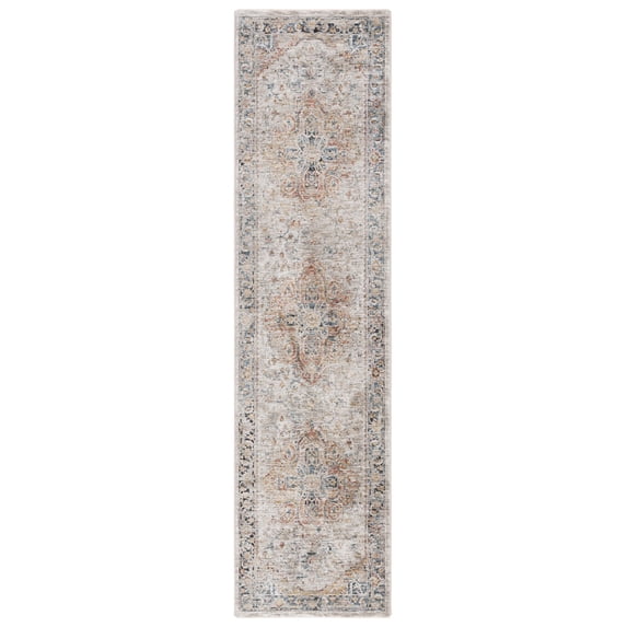 SAFAVIEH Silverado Sebastian Medallion Polyester Runner Rug, Ivory/Blue, 2' x 8'