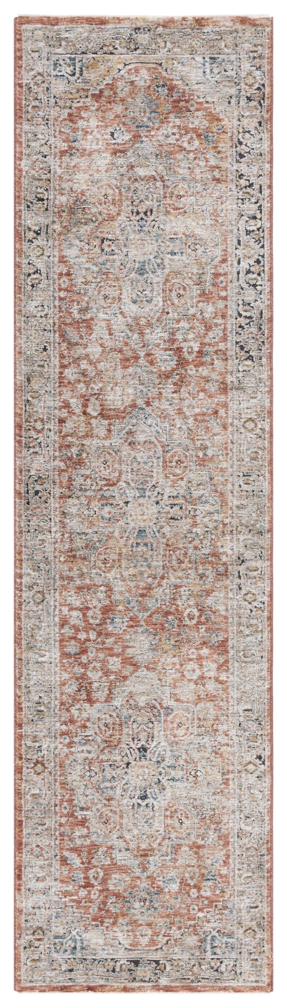 Hand-Knotted Blue and Rust Synthetic Runner Rug
