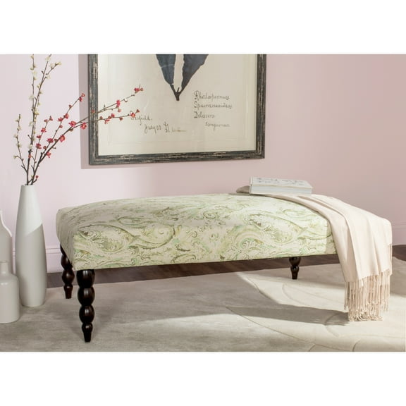 SAFAVIEH Simba 47" Width Ikat Floral Upholstered Bench, Green