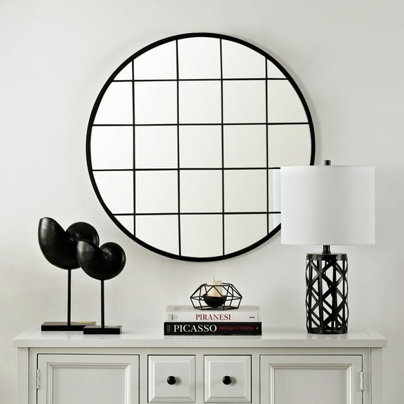 SAFAVIEH Simmie 32 in. Dia. Abstract Checkers Mirror, Black