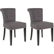 SAFAVIEH Sinclair Contemporary Glam Ring Chair w/ Silver Nail Heads, Charcoal/Espresso