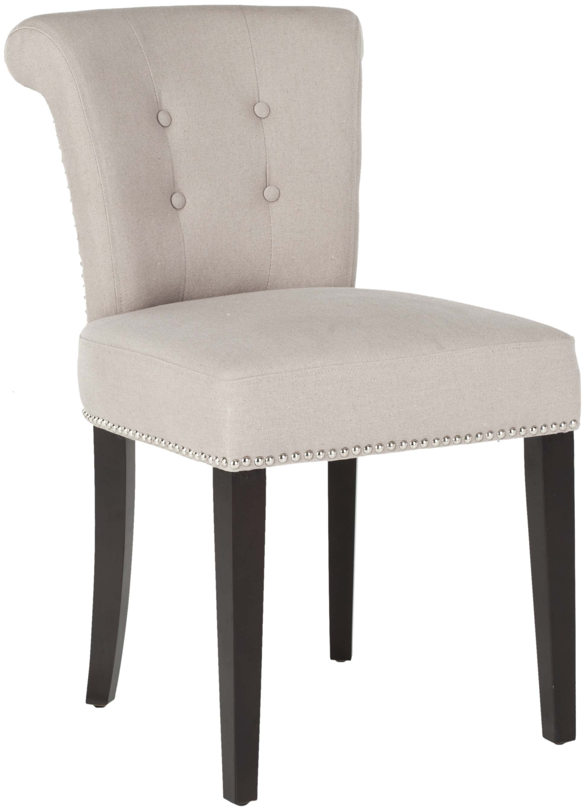 Transitional Taupe Linen Parsons Side Chair with Silver Nail Heads